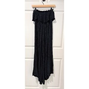 American Eagle Sleeveless Ruffle Flowy Jumpsuit One Piece Black White Stripes XS
